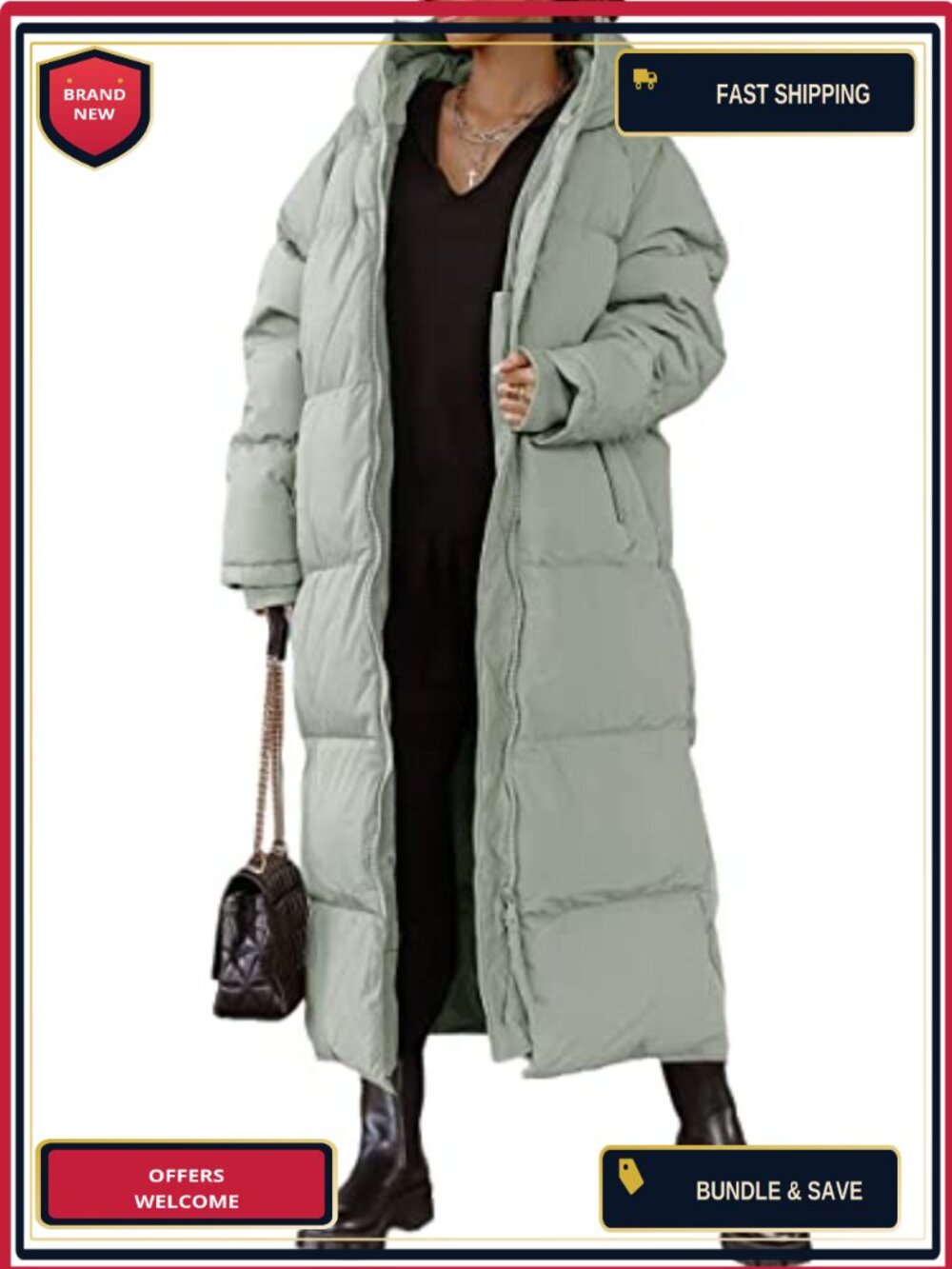 Women Long Quilted Hooded Maxi Puffer Jacket Winter Coat Windproof
